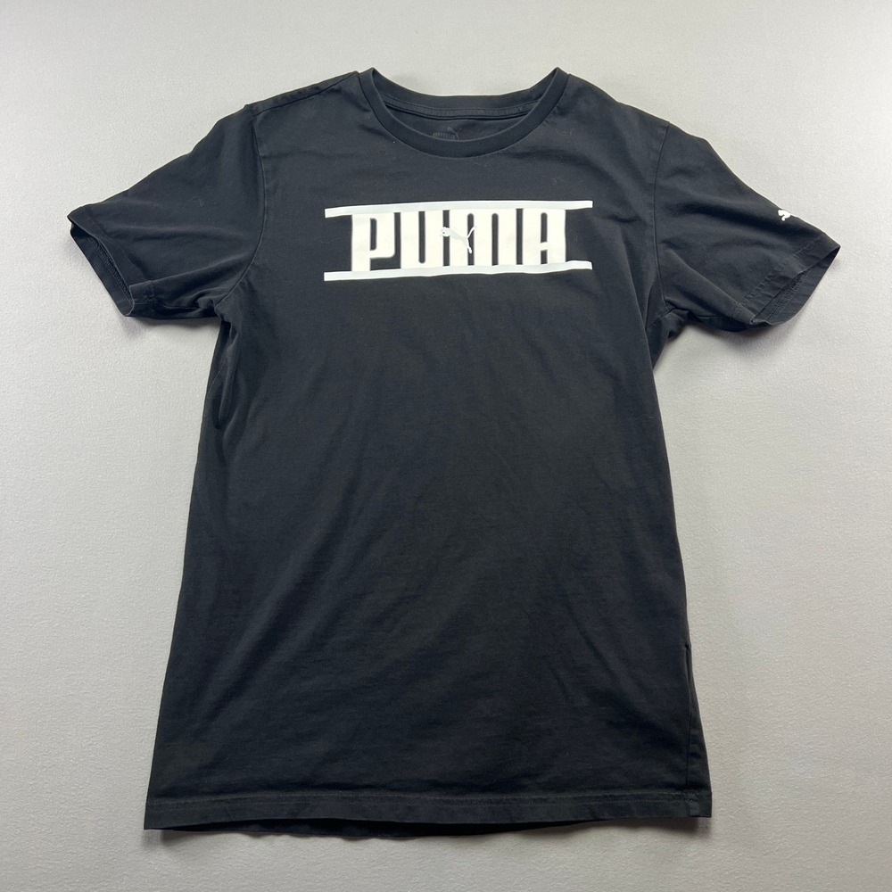 Puma T Shirt Kids Small Black Graphic Print Crew Neck Short Sleeve Streetwear